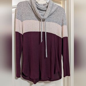 41 Hawthorn Gray, Cream, and Burgundy Cowl Neck Sweater